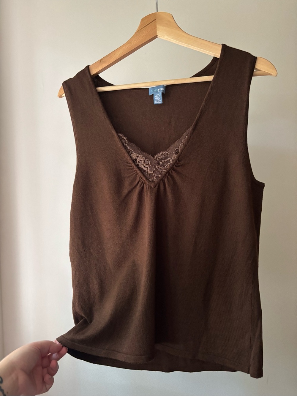 Y2K Brown Tank Top with Lace